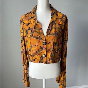 VINTAGE | Mustard Fluted Long Sleeve Crop Length Shirt